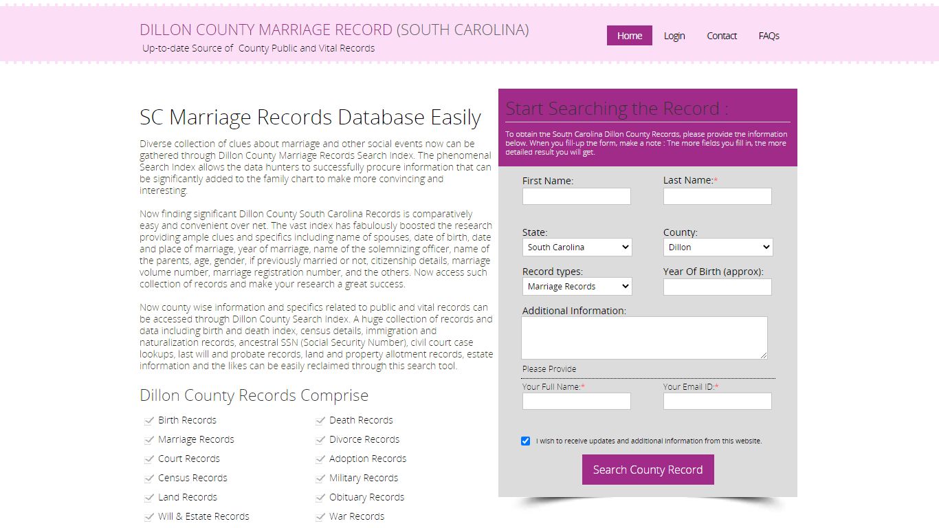 Public Marriage Records - Dillon County, South Carolina