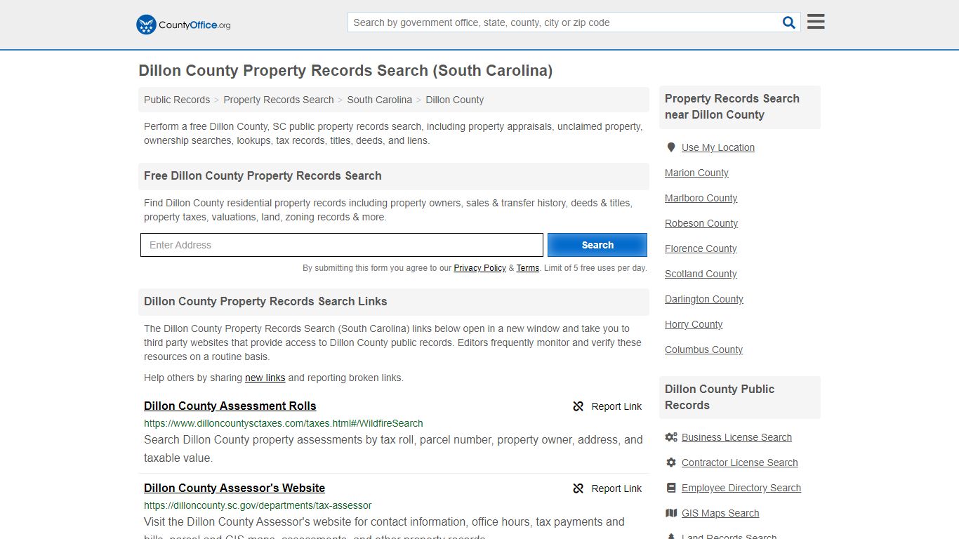 Property Records Search - Dillon County, SC (Assessments ...